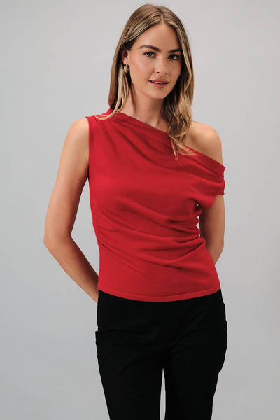 Wide Neck Pleated Knit Top
