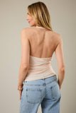 Flower Print Halter Mesh Top - Cream