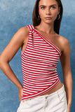 One Shoulder Stripe Top- Red