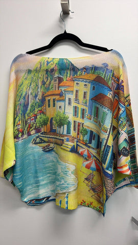 Italian Coastal Village Printed Knit Sweater