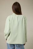 Oversized Spring Blazer with Gingham Lining - Sage