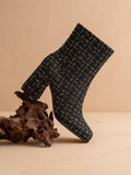 The Demi | Black Tweed Woven Block Heel Ankle Boot