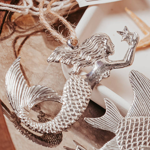 Handmade Swimming Mermaid Gift - Nautical Christmas Ornament : Ornament (brown twine)