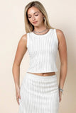 Tatiana Rhinestone Striped Round Neck Top
