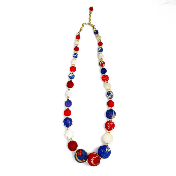 Aasha Cascade Patriotic Kantha & Handcrafted Necklace