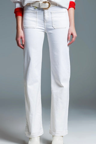 The Q2 High Waisted Jeans with Flared Leg and Pocket Detail