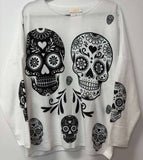 White Cozy Halloween Skulls Italian Printed Sweater