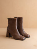 The Demi | Coffee Woven Block Heel Ankle Boot: COFFEE