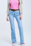 Q2 Skinny Light Wash Flare Jeans With Front Pockets- Blue