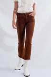Q2 High Rise Raw Hem Flared Jeans-Brown