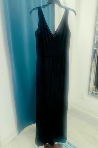 Ralph Lauren Metallic Velvet V- Neck Gown - Black