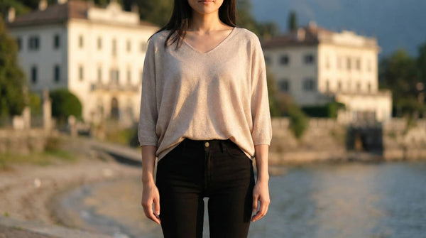 Italian One Size Shiny Lurex Knit V-Neck Sweater