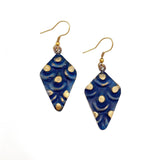 Brass Patina Earrings - Cobalt Blue Dots