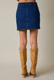 Pocket Detail Stretch Denim Mini Skirt- Denim