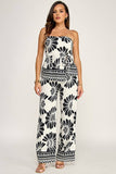 The Pamela Printed Peplum Waist Tie Detail Top + Pants Set