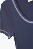 The Q2 Short Sleeve Sweater with Silver Seams- Navy