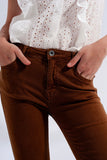 Q2 High Rise Raw Hem Flared Jeans-Brown
