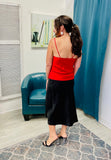 FINAL SALE:  Solid Satin Midi Skirt Plus - Black