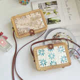 Rattan and Shell Inlay Rectangle Crossbody Bag