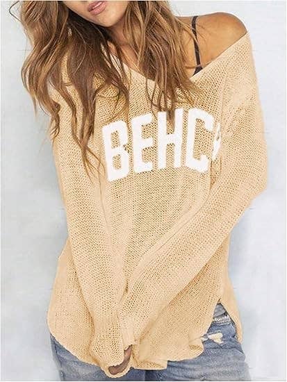 "Beach" V-Neck Hollow Knit Sweater