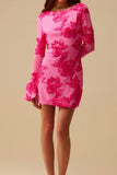 The Q2 Chiffon Mini Dress with Floral Brocade-  Fuchsia