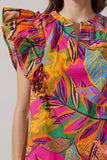 Milana Floral Zaree Ruffle Poplin Top - Orange/Ponk