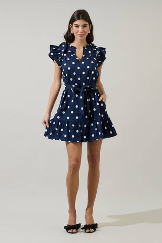 Caryn Polka Dot Ivona Ruffle Mini Dress