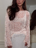 Elegant Chic Sequins Hollow Knit Blouse