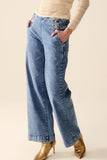 The Q2 Wide Leg Jeans with Gold Button Details - Blue