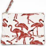 Block-Printed Canvas Pouch - Pink Flamingo
