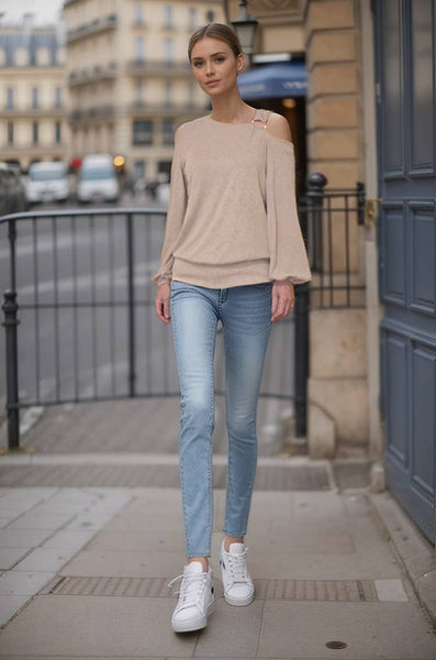 Cleo One Shoulder Knit Top- Gold