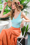 FINAL SALE:  V-Neck Sleeveless Rhinestone Detail Rib Tank Top