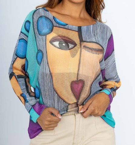 Blue Picasso Printed Italian Sweater