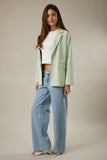 Oversized Spring Blazer with Gingham Lining - Sage