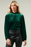 Dilma Velvet Figaro Balloon Sleeve Blouse - Cherry