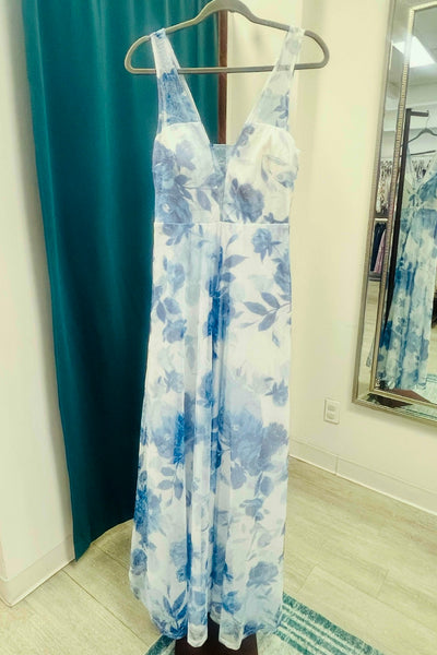 Trixxi Sequined Floral Evening Gown - White/Blue