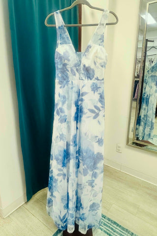 Trixxi Sequined Floral Evening Gown - White/Blue