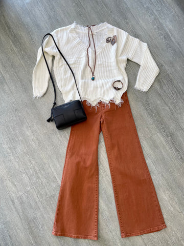 The Q2 Cotton Wide Leg Jean - Orange