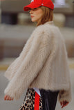 The Q2 Cropped Fine Fur Jacket- Beige