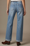The Q2 Frayed Wide Leg Jeans with Stripe Design- Blue