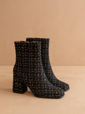 The Demi | Black Tweed Woven Block Heel Ankle Boot