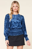 Burning Love Crushed Velvet Smocked Waist Top - Navy