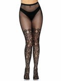 Drew Floral Vine Fishnet Tights: Black / One Size