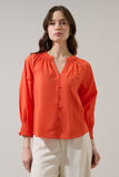 Yamila Long Sleeve Button Down Top- Tomato