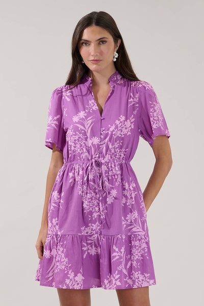 Amo Button Up Mini Dress Orchid- Lavender