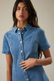 Denim Mini Dress with Short Sleeves- Denim