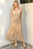 Mystree Shiny Mixed Cami Midi Dress: Champagne