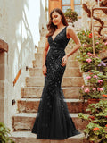Classic Fishtail Sequin Mesh Evening Dress: Dark Purple / 4