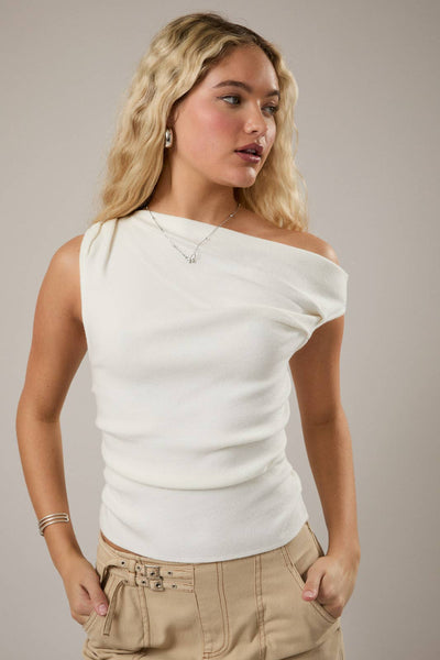 ASYMMETRICAL NECK SWEATER TOP