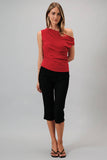 Wide Neck Pleated Knit Top